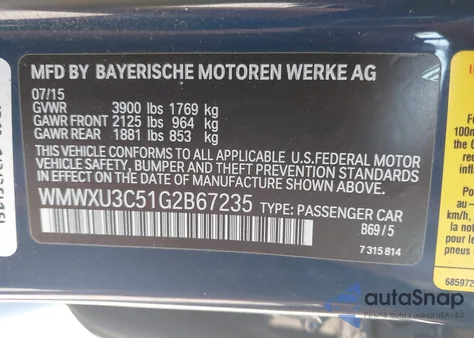 2016 Mini Hardtop Cooper S из США, поврежденный, VIN WMWXU3C51G2B67235